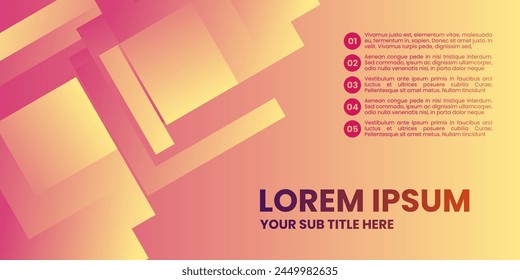 A pink and orange gradient background with a peach colored square. Elegant banner with list.