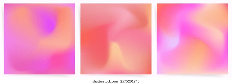 Pink Orange Gradient Background Set. Vibrant Pastel Glow with Soft Blurry Mesh. Abstract Warm Flowing Backdrop for Modern Design.