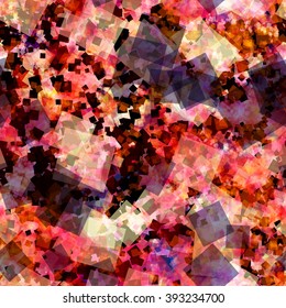 Pink, orange, gray and black square spots. Vector. The effect of blur and watercolors. Grunge texture. Seamless abstract background