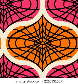 Pink orange Halloween ogee with black spider webs