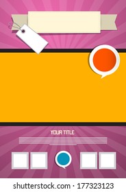 Pink and Orange Leaflet or Poster Retro Vector Template