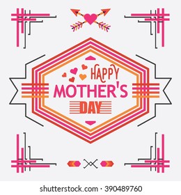 Pink and orange line Happy Mother's Day hexagon emblem greeting card