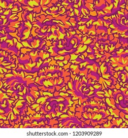 Pink and Orange Peonies Seamless Pattern on Orange. Abstract Wallpaper Design