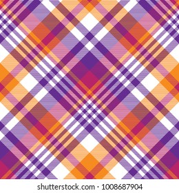 Pink orange plaid madras seamless pattern. Vector illustration.