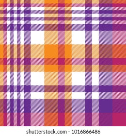 Pink orange plaid madras seamless pattern. Vector illustration.