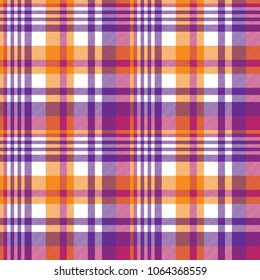 Pink orange plaid madras seamless pattern. Vector illustration.