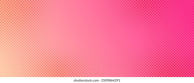 Pink orange polka dots gradient halftone background. Pop art cartoon dot texture with comic graphic design, Horizontal abstract pattern wall for cover digital technology.