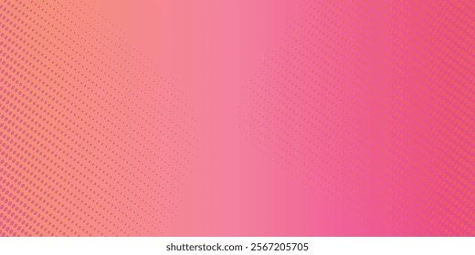 Pink orange polka dots gradient halftone background. Pop art cartoon dot texture with comic graphic design, Horizontal abstract pattern wall for cover digital technology.