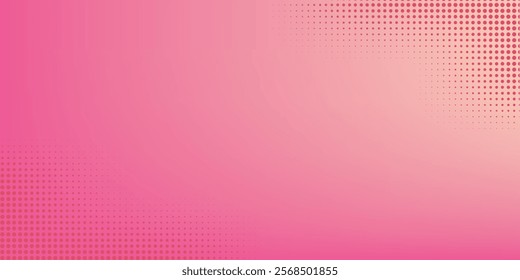 Pink orange polka dots gradient halftone background. Pop art cartoon dot texture with comic graphic design, Horizontal abstract pattern wall for cover digital technology.