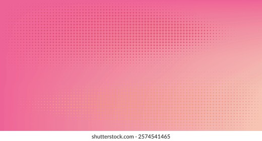 Pink orange polka dots gradient halftone background. Pop art cartoon dot texture with comic graphic design, Horizontal abstract pattern wall for cover digital technology.
