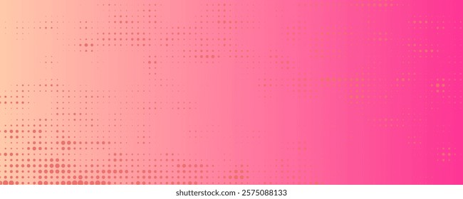 Pink orange polka dots gradient halftone background. Pop art cartoon dot texture with comic graphic design, Horizontal abstract pattern wall for cover digital technology.