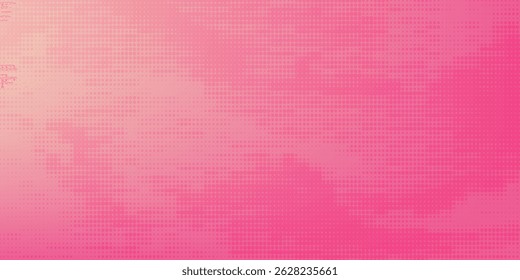 Rosa orangefarbene Polka Punkte Farbverlauf Halbton Hintergrund. Pop Art Cartoon Dot Textur mit Comic-Grafik-Design, Horizontale abstrakte Muster Wand für Cover digitale Technologie.