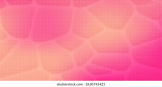 Rosa orangefarbene Polka Punkte Farbverlauf Halbton Hintergrund. Pop Art Cartoon Dot Textur mit Comic-Grafik-Design, Horizontale abstrakte Muster Wand für Abdeckung digitale Technologie
