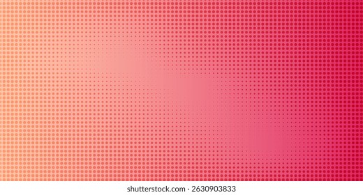 Pink orange polka dots gradient halftone background. Pop art cartoon dot texture with comic graphic design, Horizontal abstract pattern wall for cover digital technology.
