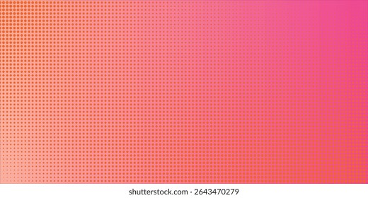 Pink orange polka dots gradient halftone background. Pop art cartoon dot texture with comic graphic design, Horizontal abstract pattern wall for cover digital technology.