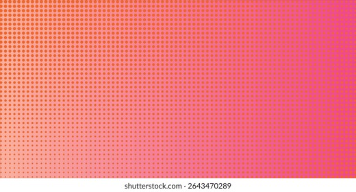 Pink orange polka dots gradient halftone background. Pop art cartoon dot texture with comic graphic design, Horizontal abstract pattern wall for cover digital technology.