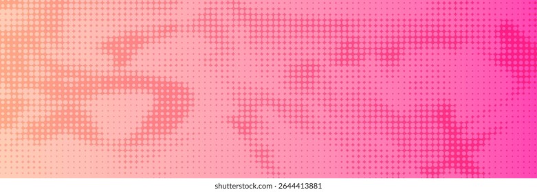 Pink orange polka dots gradient halftone background. Pop art cartoon dot texture with comic graphic design, Horizontal abstract pattern wall for cover digital technology