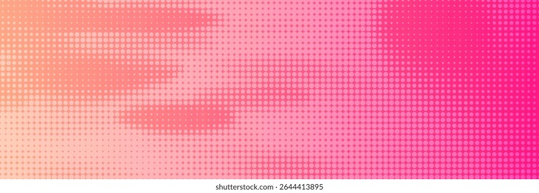 Pink orange polka dots gradient halftone background. Pop art cartoon dot texture with comic graphic design, Horizontal abstract pattern wall for cover digital technology