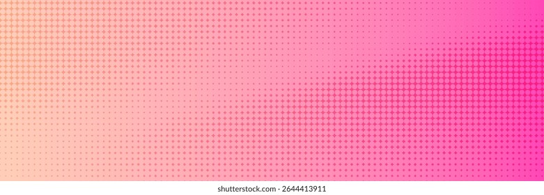 Pink orange polka dots gradient halftone background. Pop art cartoon dot texture with comic graphic design, Horizontal abstract pattern wall for cover digital technology