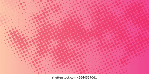 Pink orange polka dots gradient halftone background. Pop art cartoon dot texture with comic graphic design, Horizontal abstract pattern wall for  modern art