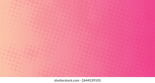 Pink orange polka dots gradient halftone background. Pop art cartoon dot texture with comic graphic design, Horizontal abstract pattern wall for  modern art