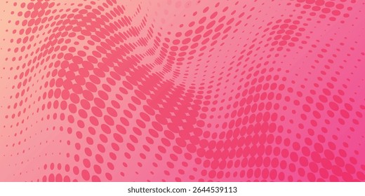 Pink orange polka dots gradient halftone background. Pop art cartoon dot texture with comic graphic design, Horizontal abstract pattern wall for  modern art