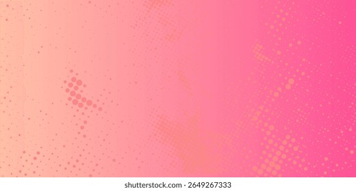 Rosa orangefarbene Polka Punkte Farbverlauf Halbton Hintergrund. Pop Art Cartoon Dot Textur mit Comic-Grafik-Design, Horizontale abstrakte Muster Wand für Cover digitale Technologie.