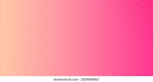 Pink orange polka dots gradient halftone background. Pop art cartoon dot texture with comic graphic design, Horizontal abstract pattern wall for cover digital technology.