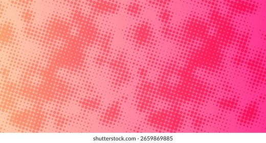 Pink orange polka dots gradient halftone background. Pop art cartoon dot texture with comic graphic design, Horizontal abstract pattern wall for cover digital technology.