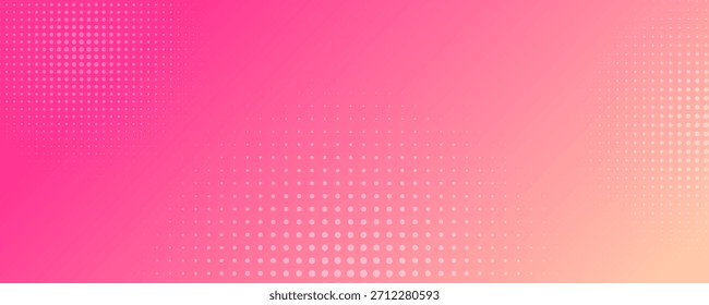 Pink orange polka dots gradient halftone background. Pop art cartoon dot texture with comic graphic design, Horizontal abstract pattern wall for cover digital technology.
