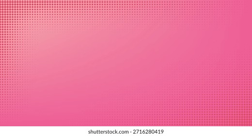 Rosa orangefarbene Polka Punkte Farbverlauf Halbton Hintergrund. Pop Art Cartoon Dot Textur mit Comic-Grafik-Design, Horizontale abstrakte Muster Wand für Cover digitale Technologie.