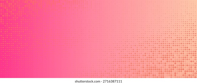 Pink orange polka dots gradient halftone background. Pop art cartoon dot texture with comic graphic design, Horizontal abstract pattern wall for cover digital technology.
