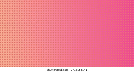 Pink orange polka dots gradient halftone background. Pop art cartoon dot texture with comic graphic design, Horizontal abstract pattern wall for cover digital technology.