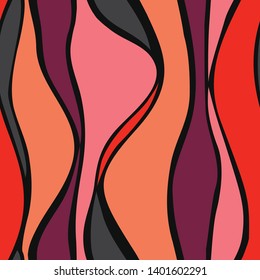 Pink, orange and red waves seamless pattern. Vector illustration of pink, orange and red waves