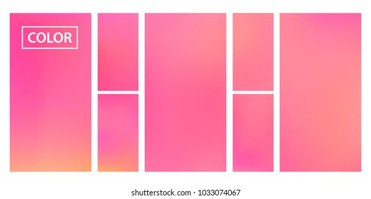 Pink, orange screen gradient set with modern abstract backgrounds. Colorful fluid cover for poster, banner, flyer and presentation. Template with screen gradient set for screens and mobile app.