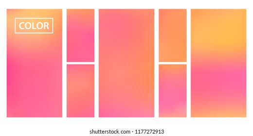 Pink, orange screen gradient set with modern abstract backgrounds. Colorful fluid cover for poster, banner, flyer and presentation. Template with screen gradient set for screens and mobile app.