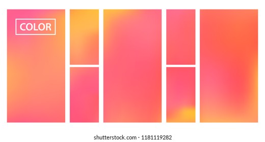 Pink, orange screen gradient set with modern abstract backgrounds. Colorful fluid cover for poster, banner, flyer and presentation. Template with screen gradient set for screens and mobile app.