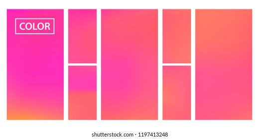 Pink, orange screen gradient set with modern abstract backgrounds. Colorful fluid cover for poster, banner, flyer and presentation. Template with screen gradient set for screens and mobile app.