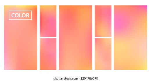 Pink, orange screen gradient set with modern abstract backgrounds. Colorful fluid cover for poster, banner, flyer and presentation. Template with screen gradient set for screens and mobile app.