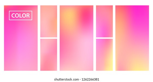 Pink, orange screen gradient set with modern abstract backgrounds. Colorful fluid cover for poster, banner, flyer and presentation. Template with screen gradient set for screens and mobile app.