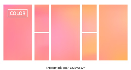 Pink, orange screen gradient set with modern abstract backgrounds. Colorful fluid cover for poster, banner, flyer and presentation. Template with screen gradient set for screens and mobile app.