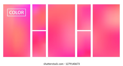 Pink, orange screen gradient set with modern abstract backgrounds. Colorful fluid cover for poster, banner, flyer and presentation. Template with screen gradient set for screens and mobile app.