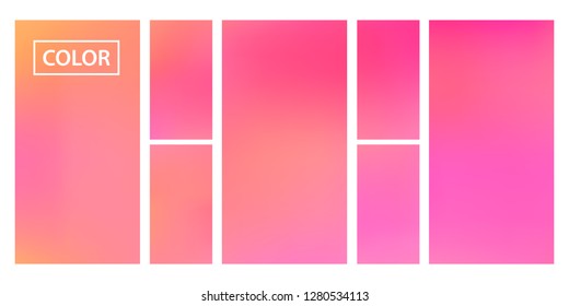 Pink, orange screen gradient set with modern abstract backgrounds. Colorful fluid cover for poster, banner, flyer and presentation. Template with screen gradient set for screens and mobile app.