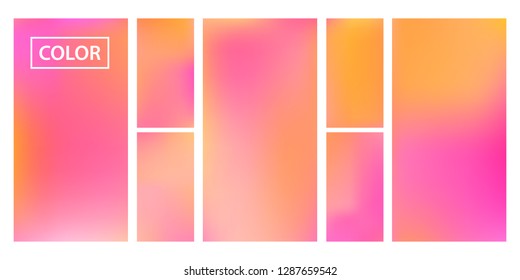 Pink, orange screen gradient set with modern abstract backgrounds. Colorful fluid cover for poster, banner, flyer and presentation. Template with screen gradient set for screens and mobile app.