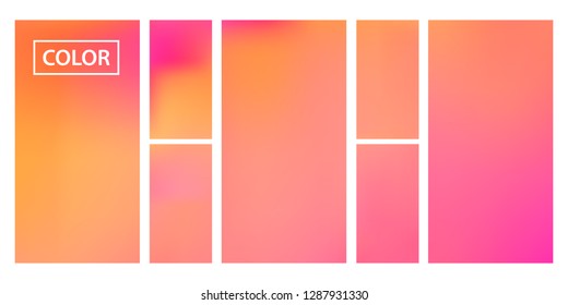 Pink, orange screen gradient set with modern abstract backgrounds. Colorful fluid cover for poster, banner, flyer and presentation. Template with screen gradient set for screens and mobile app.