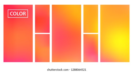 Pink, orange screen gradient set with modern abstract backgrounds. Colorful fluid cover for poster, banner, flyer and presentation. Template with screen gradient set for screens and mobile app.