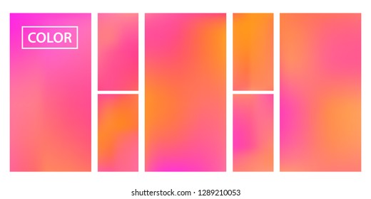 Pink, orange screen gradient set with modern abstract backgrounds. Colorful fluid cover for poster, banner, flyer and presentation. Template with screen gradient set for screens and mobile app.