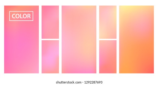 Pink, orange screen gradient set with modern abstract backgrounds. Colorful fluid cover for poster, banner, flyer and presentation. Template with screen gradient set for screens and mobile app.
