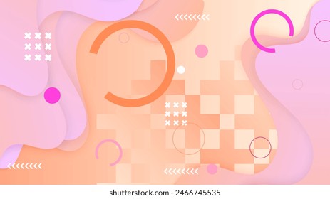 Fondo de ilustración abstracto de Vector rosa y naranja con Formas geométricas inspiradas en el estilo de memphis