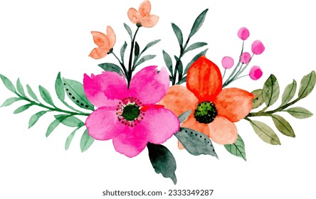 
Pink orange watercolor floral bouquet for background, wedding, fabric, textile, greeting, card, wallpaper, banner, sticker, decoration etc.